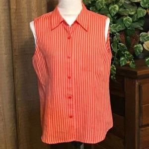 Liz Sport Top Linen Sleeveless Striped Button Front Size Petite - L - Picture 1 of 5