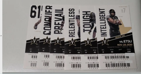 2019 VANDERBILT COMMODORES FOOTBALL TICKET STUBS Cover