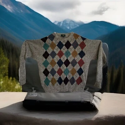 Vtg Club Room 100% Pure Shetland Wool Sweater Large Argyle Colorful Men’s - Image 1 of 4