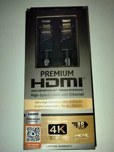 GE 4' Premium HDMI High-Speed Cable with Ethernet 4K Ultra HD 18GBPS Gold Plate - Picture 1 of 7