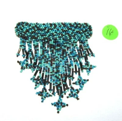 3.5" Handmade Beaded Barrette w 3" trailing Star Fringe  French Clip Closure #16 - Image 1 of 3