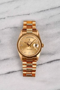 Rolex Daydate 18K Yellow Gold 80s Ref 18238 Champagne Diamond Dial 36mm. - Picture 1 of 5