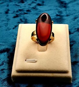 Cherry Baltic Amber Ring-925 Sterling Silver-14K Gold Plated-P UK Size-7 3/4 US