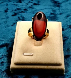 Cherry Baltic Amber Ring-925 Sterling Silver-14K Gold Plated-P UK Size-7 3/4 US - Picture 1 of 7