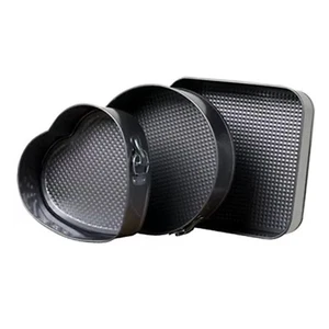 SET OF 3 HEART, SQUARE, ROUND SET NON STICK ROUND CAKE BAKING BAKE TIN - Picture 1 of 6