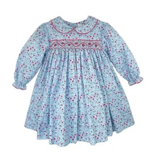 Vestido Petit Ami Azul y Rojo Floral Calado 2T 3T 4T - Imagen 1 de 1