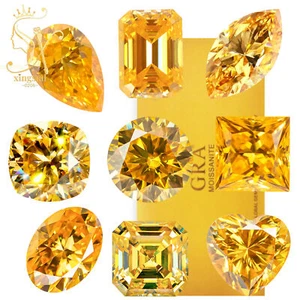 Moissanite Loose Stone Golden Yellow Diamond Gemstone Round Oval Heart Fancy Cut - Picture 1 of 23