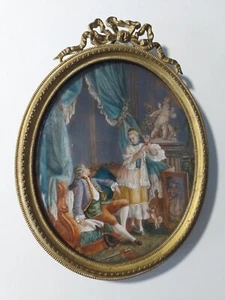 Miniaturmalerei Lupenmalerei hinter gewölbtem Glas um 1900 - Bild 1 von 2