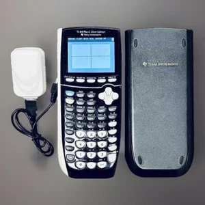 TI-84 Plus C SILVER EDITION Graphing Calc. Black Cover + Power Chord Works Great - Picture 1 of 10