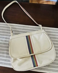 Vintage Regenbogen Akzent Canvas Schulter Handtasche Handtasche ~ 1980er Jahre - Bild 1 von 9