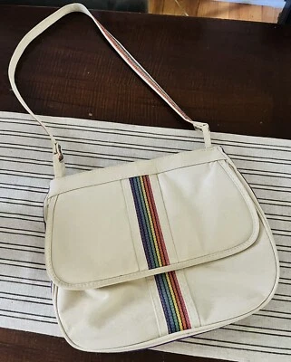 Cartera de hombro vintage de lona con acento arco iris ~ años 80 Foto 1 de 4