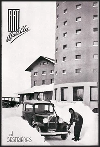 PUBBLICITA' 1933 FIAT BALILLA SESTRIERE SCIATORE SPORT PISTA SCI  TORRE ALBERGO - Picture 1 of 1