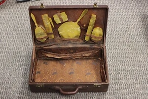 Antique 1920s Art Deco Pearl Celluloid Butterscotch 7 Pc Vanity Set With Case - Picture 1 of 13