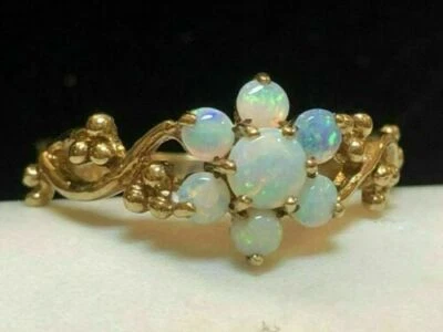 1.20CT Lab-Created Opal Flower Cluster Engagement Ring Yellow Gold Plated Silver - Image 1 of 4