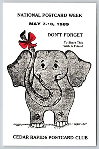 Postal Elephant Cedar Rapids Postal Club Iowa Nacional Postal Semana 1989 - Imagen 1 de 2