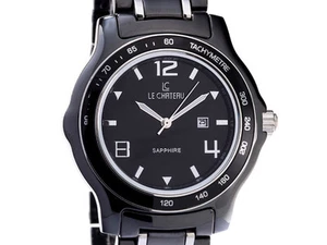 Le Chateau Men's Black Ceramic Silver Tone Watch - Picture 1 of 7