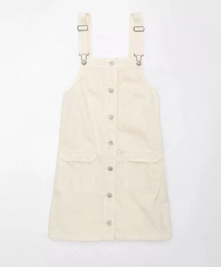 American Eagle Neutral Cream Button Front Pinafore Overall Dress New Large - Picture 1 of 6
