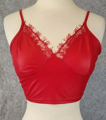 90’s Y2K Babydoll Top Women's M Coquette Romantic Red Lace Crop Bralette Halter - Image 1 of 4