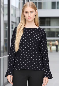 Lauren Ralph Lauren Top Polka Dot Women's XL Black/White Boat Neck 100% Cotton - Picture 1 of 6