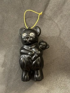 Vintage Plastic Black Teddy Bear Holding Cub - Picture 1 of 6
