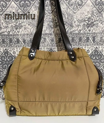 MIU MIU Bolso de Hombro Cartera Nylon Cuero Bolso de Mano Tono Marrón Auténtico Italia Foto 1 de 4