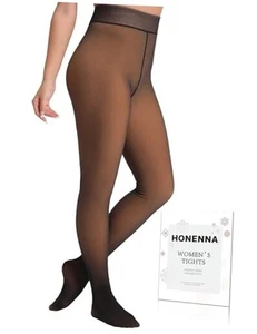  5 Hautfarben gefälschte durchscheinende Fleece gefütterte Strumpfhosen, Winter Large-X-Large Honig - Bild 1 von 8