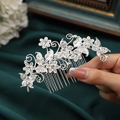  Silver Bride Wedding Flower Hair Comb Floral Bridal Hair Clip Pearl Hair  - Image 1 of 4