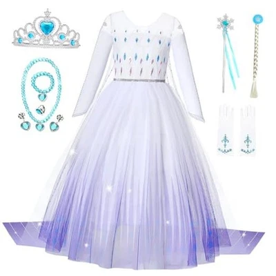 Niñas Princesa Elsa Vestido Disfraz con Cintura Lentejuelas, Capa Desmontable, 4T Blanco Foto 1 de 4