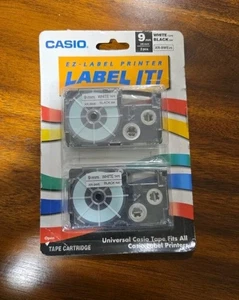 Casio EZ Label Printer Label It ! XR-9WE2s 9MM 3/8” White Tape Black Ink 2 Pack - Picture 1 of 2