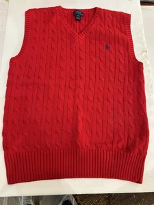 Polo Ralph Lauren Rosso Maglia Cavo Maglione Gilet Donna Taglia L (14-16) Classico V - Foto 1 di 4