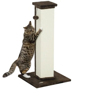 PawHut 81cm Cat Scratching Post w/ Sisal Rope, Hanging Ball Soft Plush Brown - Picture 1 of 11