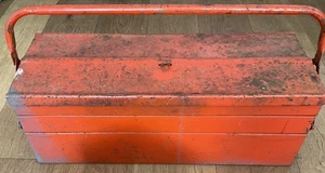 Vintage Large Red Metal Tool Box - Picture 1 of 7