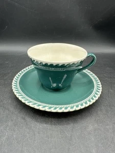 Vintage Harker Corinthian Pate Sur Pate Teal Green Gadroon Cup & Saucer - Picture 1 of 8