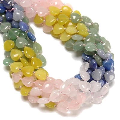 Gradient Multi-color Gemstone Smooth Heart Shape Beads Size 12mm 15.5'' Strand - Image 1 of 3