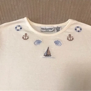 Breckenridge Off White Nautical Embroidered Short Sleeve Tee Shirt Size PS - Picture 1 of 7