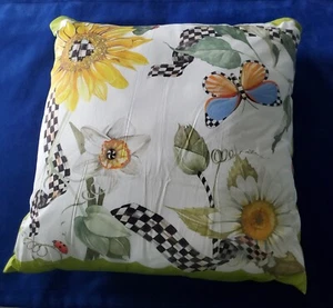 Mackenzie Child's Sunflower Butterfly courtly Throw Pillow 20"sq NW Tags UNUSED - Picture 1 of 6