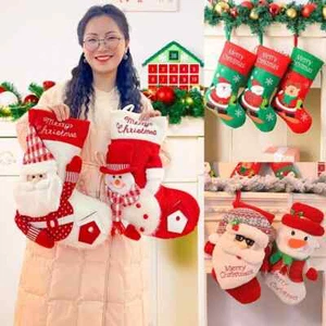 Christmas Stocking Plush Embroidered Santa Deluxe【兔漫】圣诞袜子礼物袋圣诞节小礼品袋儿童糖果礼物袋装饰圣诞袜 - Picture 1 of 17