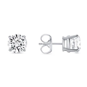 4 Ct Lab Diamond Round Earrings Stud White Gold Plated 925 Sterling Silver Push - Picture 1 of 3