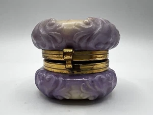 Belle Ware Round Hinged Glass Box-Purple-Baroque Scrolling-Floral Decor - Picture 1 of 12