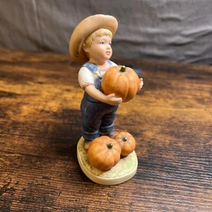 HOMCO Denim Days #1502 “Let Us Give Thanks” Boy With Pumpkins 1985 Figurine - Picture 1 of 8