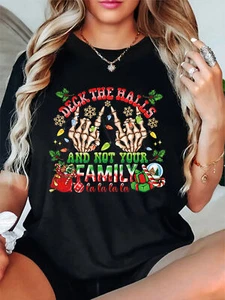 Women's Festive Family Print T-Shirt - Soft Polyester,Casual Top for Summer - Picture 1 of 12