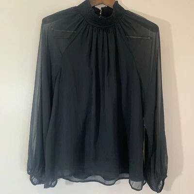 Joie Top Feminino Grande Preto Gola Alta Chiffon Forrado Transparente Bruxa Caprichoso Gótico - Imagem 1 de 4