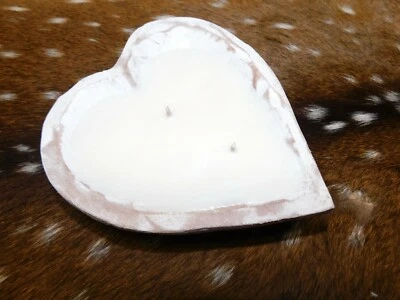 Tazón de masa de madera tallada vela de cera de soja perfumada LINO FRESCO zanjadora 1/2 lb corazón Foto 1 de 3