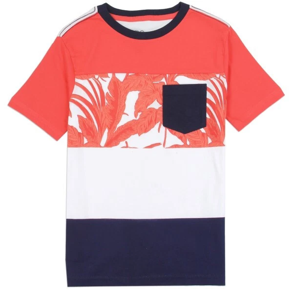 PS Aeropostale Tropical Leaves Navy Blue and Red Boys Shirt - Image 1 of 1