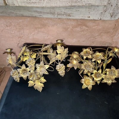 Paire de haut de chandelier support de lanterne Eglise XIX ème Lys Autel laiton - Photo 1/4