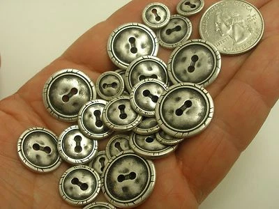 New Lot of Antique Silver Hammered Metal Buttons 7/16 5/8 11/16 13/16  (#S15) - Image 1 of 4