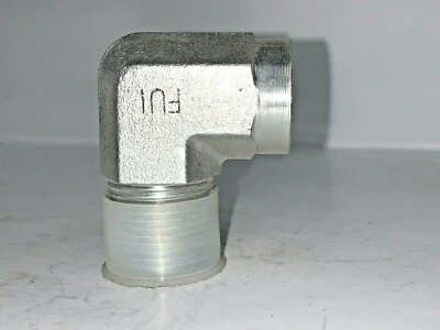 FUI, HYDRAULIC MALE TO FEMALE, 90° ELBOW, 1/2" FNPT X 3/4" MNPT, STEEL - Image 1 of 4