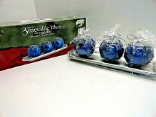 Holiday Time 3 Piece Metallic Blue Ball Candles with Silver Ceramic Plate