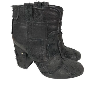 Laurence Dacade Ankle Boots Sz 37.5 US 7.5 Pete Patchwork Black Distress Leather - Picture 1 of 8