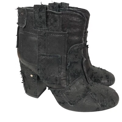 Botas al Tobillo Laurence Dacade Talla 37.5 EE. UU. 7.5 Pete Patchwork Cuero Negro Distress Foto 1 de 4
